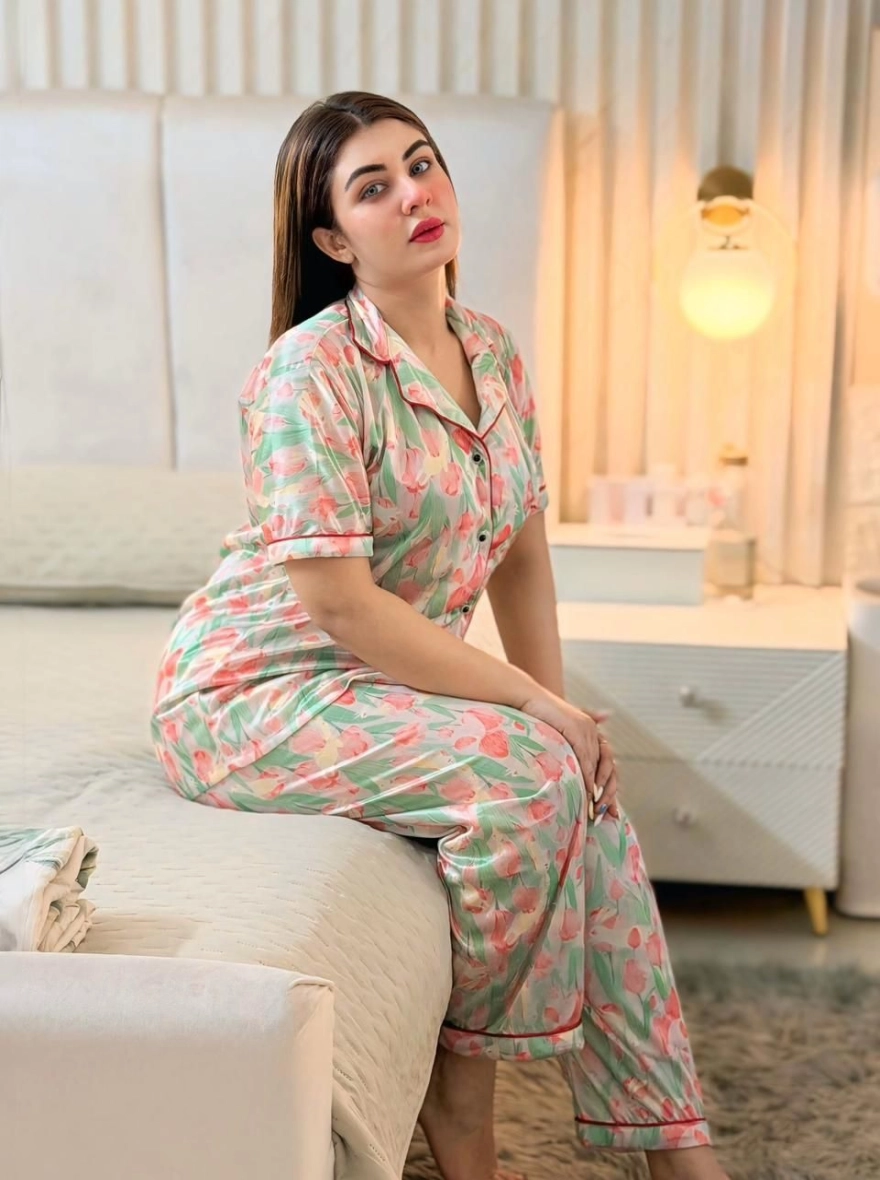 Korean AC Silk Shirt-Pant Nightwear Set