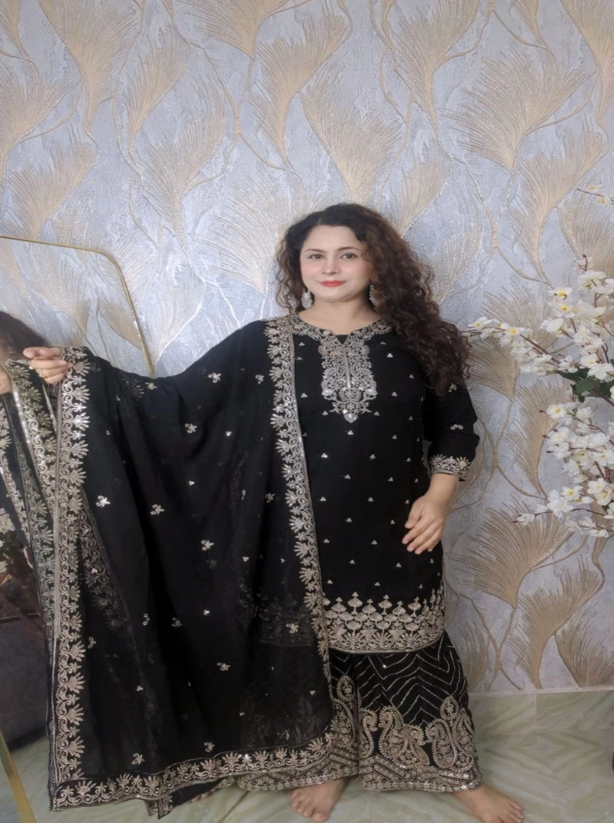 Black Majesty Pakistani Design Premium Georgette Readymade Three-Piece