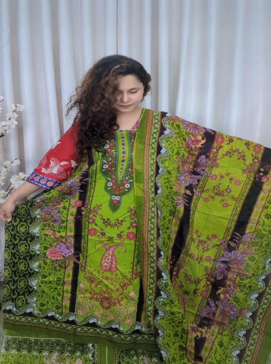 Elegant Floral Digital Printed Zam Zam Cotton Unstitched 3-Piece