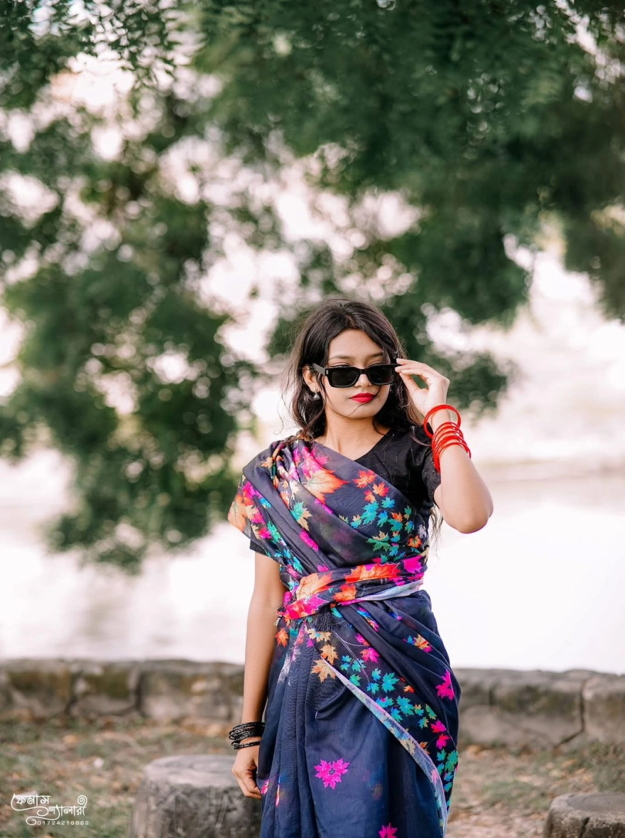 Women's Chanderi Silk Digital Printed Tassel Saree - Multi-Color