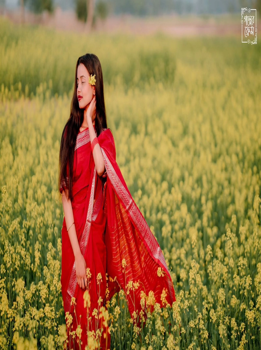 Women's Exclusive Fashionable Trendy Tangail HalfSilk Nakshi Pair Saree – Heritage Maroon & Gold