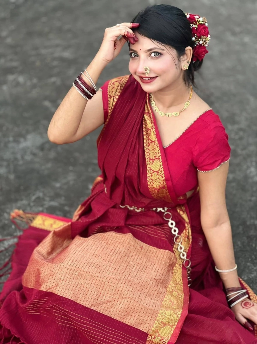 Women's Exclusive HalfSilk Nakshi Pair Saree – Elegant Maroon & Heritage Gold