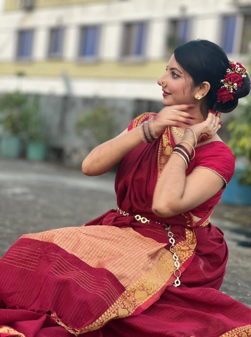 Women's Exclusive HalfSilk Nakshi Pair Saree – Elegant Maroon & Heritage Gold