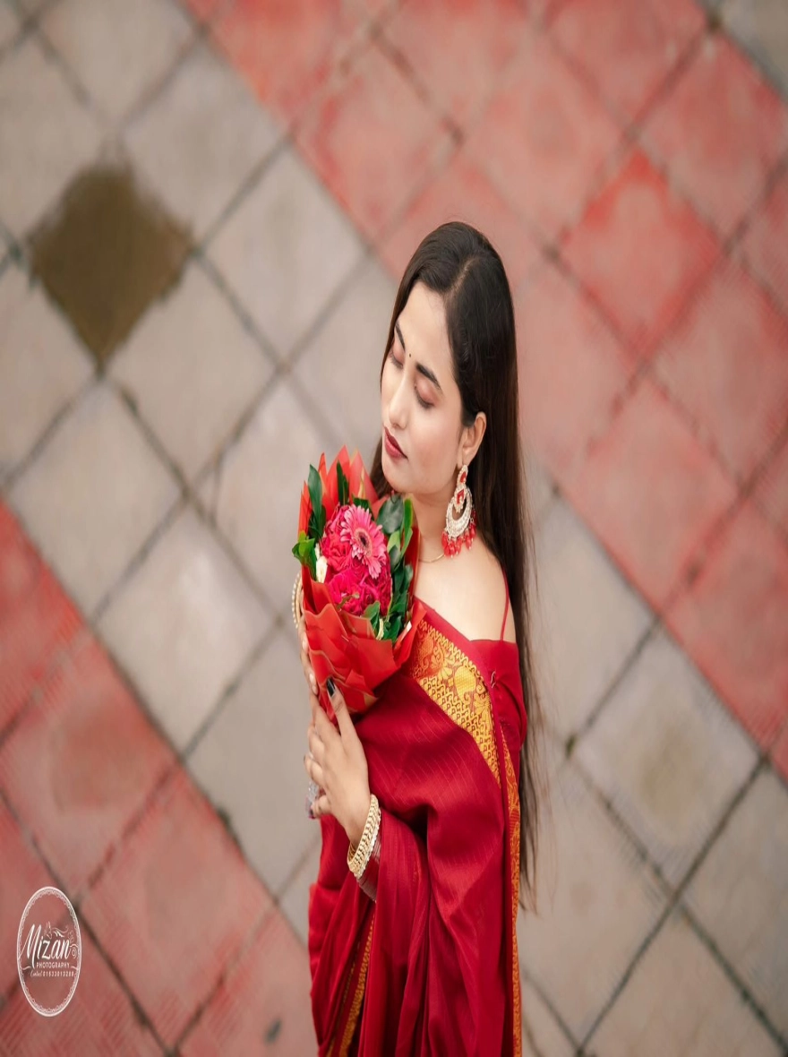 Women's Exclusive HalfSilk Nakshi Saree – Elegant Maroon & Heritage Gold