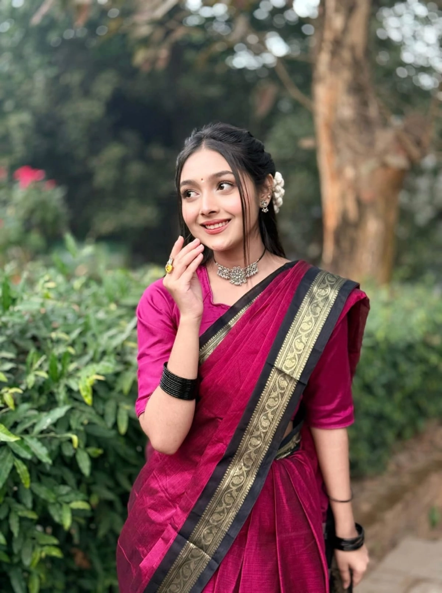 Women's Tangail Tat Madurai Maslaice Cotton Saree – Elegant Maroon & Golden Zari