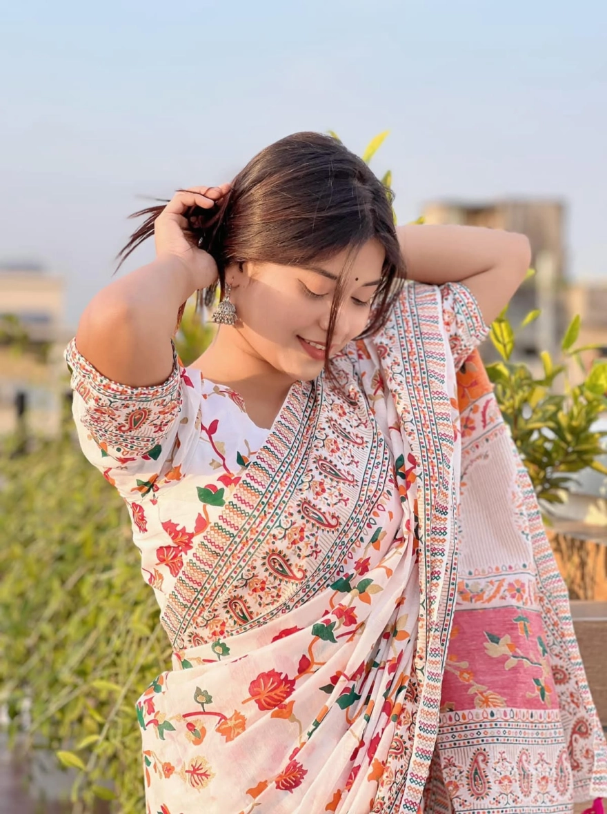 Women's Tangail Tat Trendy Afsan Print Saree – Vibrant Multi-Color Floral Edition