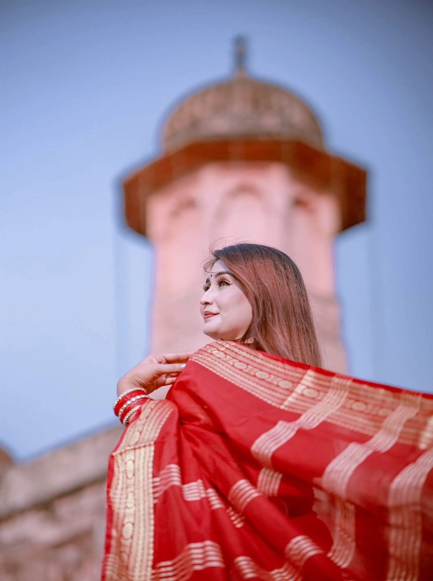 Women's Fashionable Tangail Tat HalfSilk Nakshi Pair Saree – Timeless Maroon & Gold