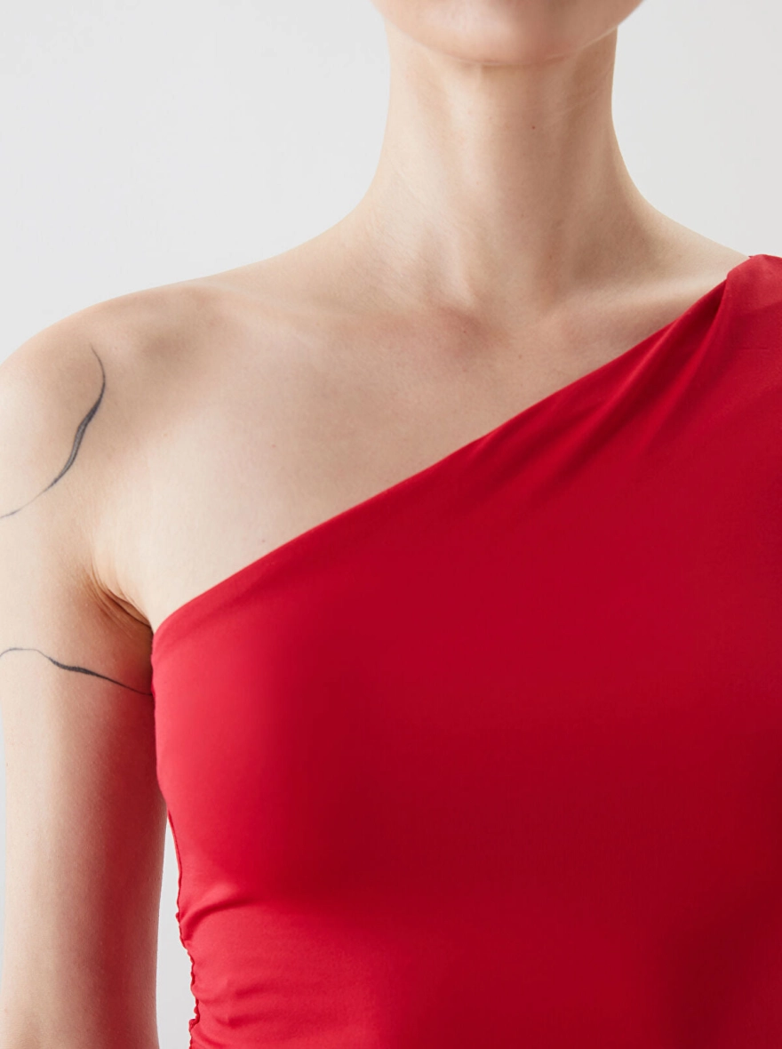 Slash Neck Crop Top | Chilli Red