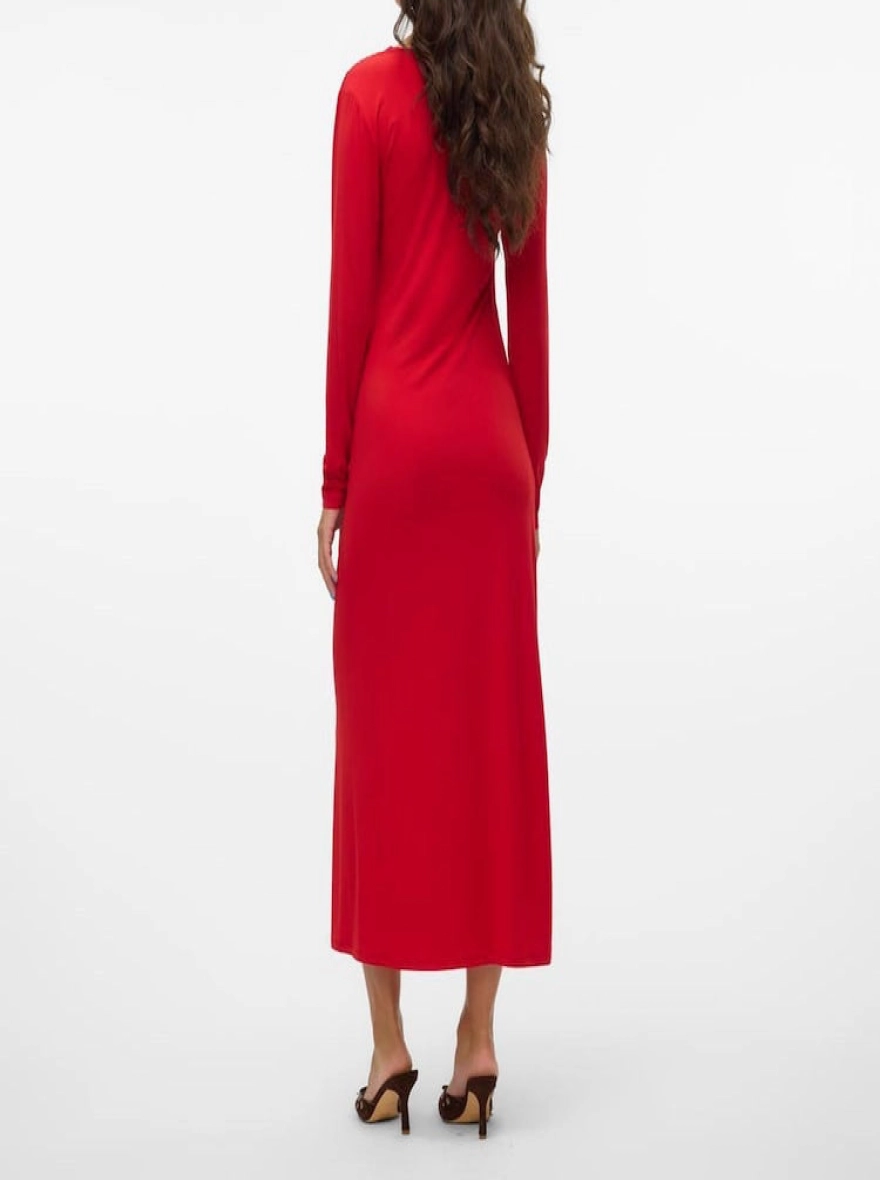 Red V-Neck Jersey Midaxi Dress | Long Sleeve Women’s Dress