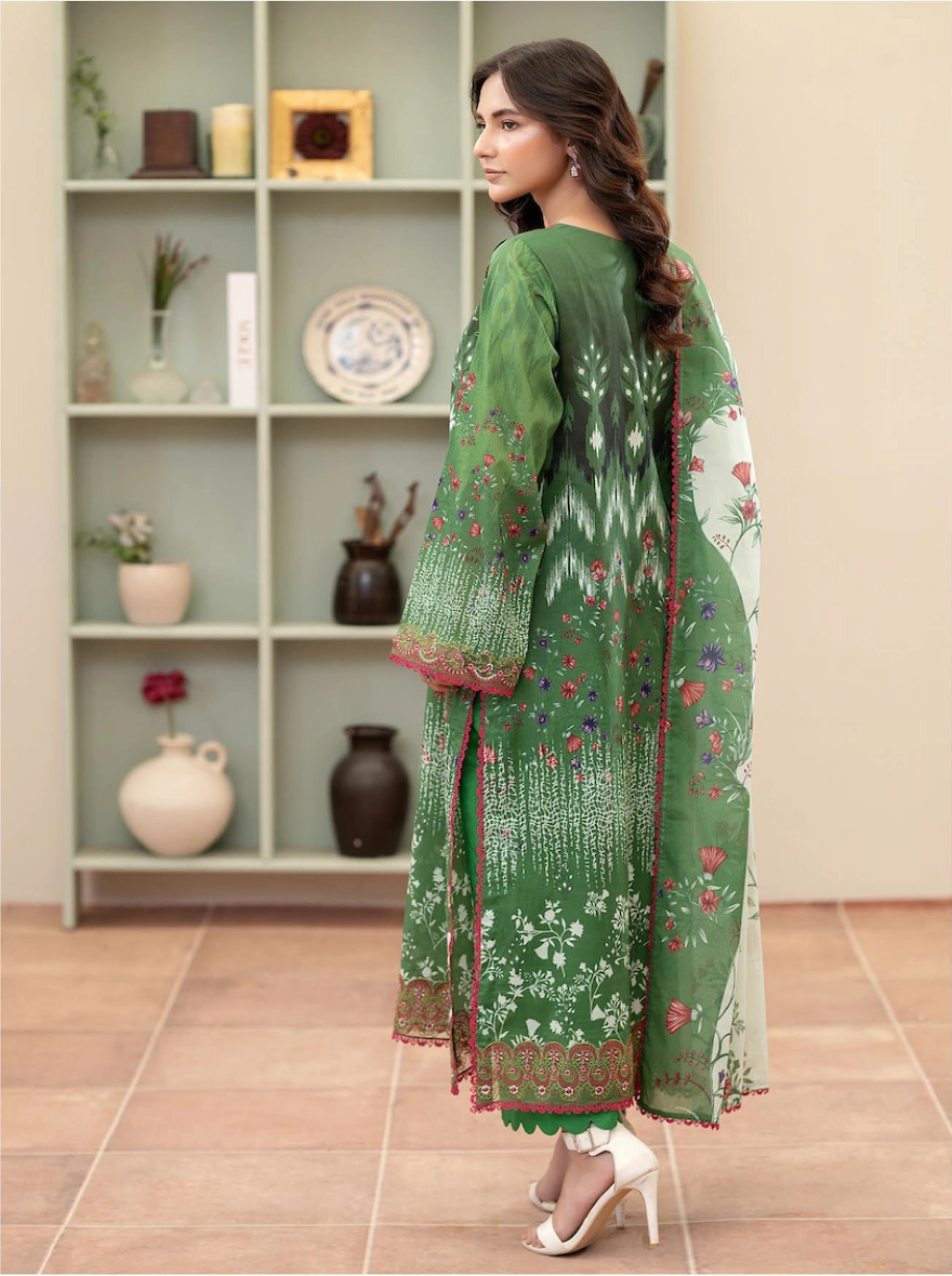 Pakistani Morja by Gulljee –Unstitched 3 Piece Embroidered Printed Lawn Suit (Green)