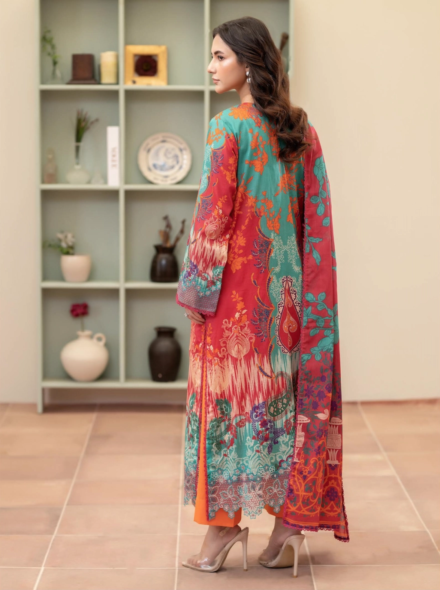 Pakistani Morja by Gulljee – Unstitched 3 Piece Emb-Radiant Crimson & Teal