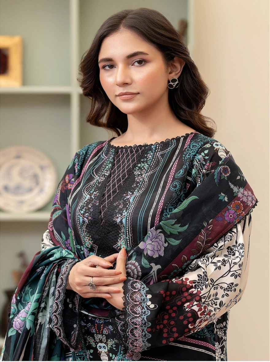 Pakistani Morja by Gulljee Unstitched 3 Piece Emb-Midnight Ebony & Blush