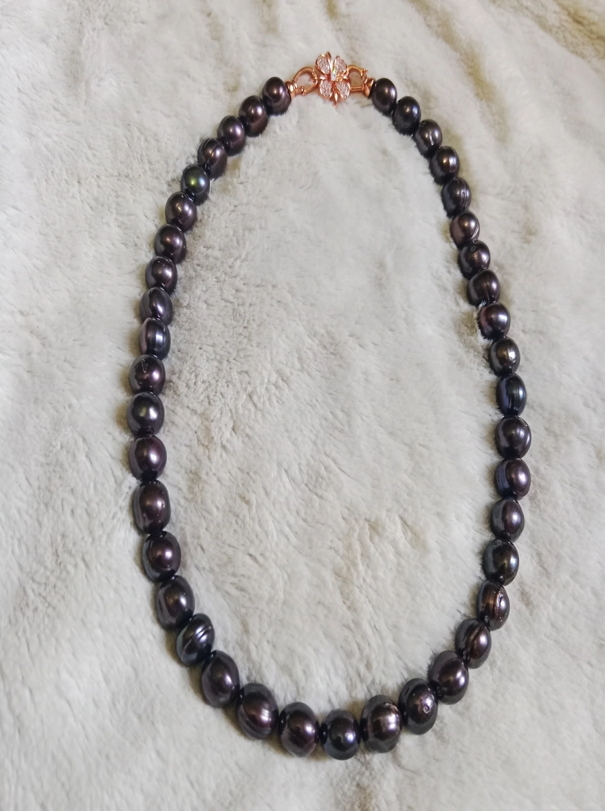 12 MM Black Pearl One Layer Necklace For Women 