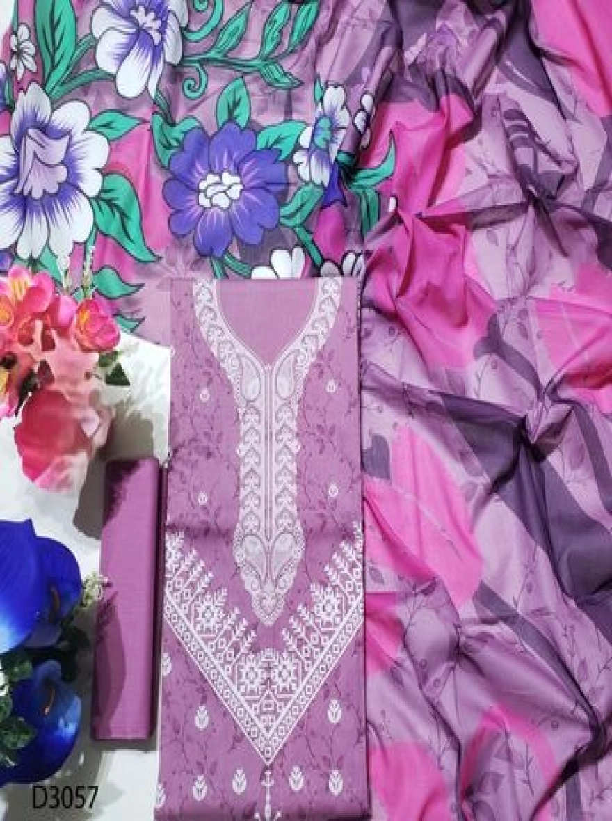 Lavender Orchid Paisley Digital Print Swiss Cotton 3pc