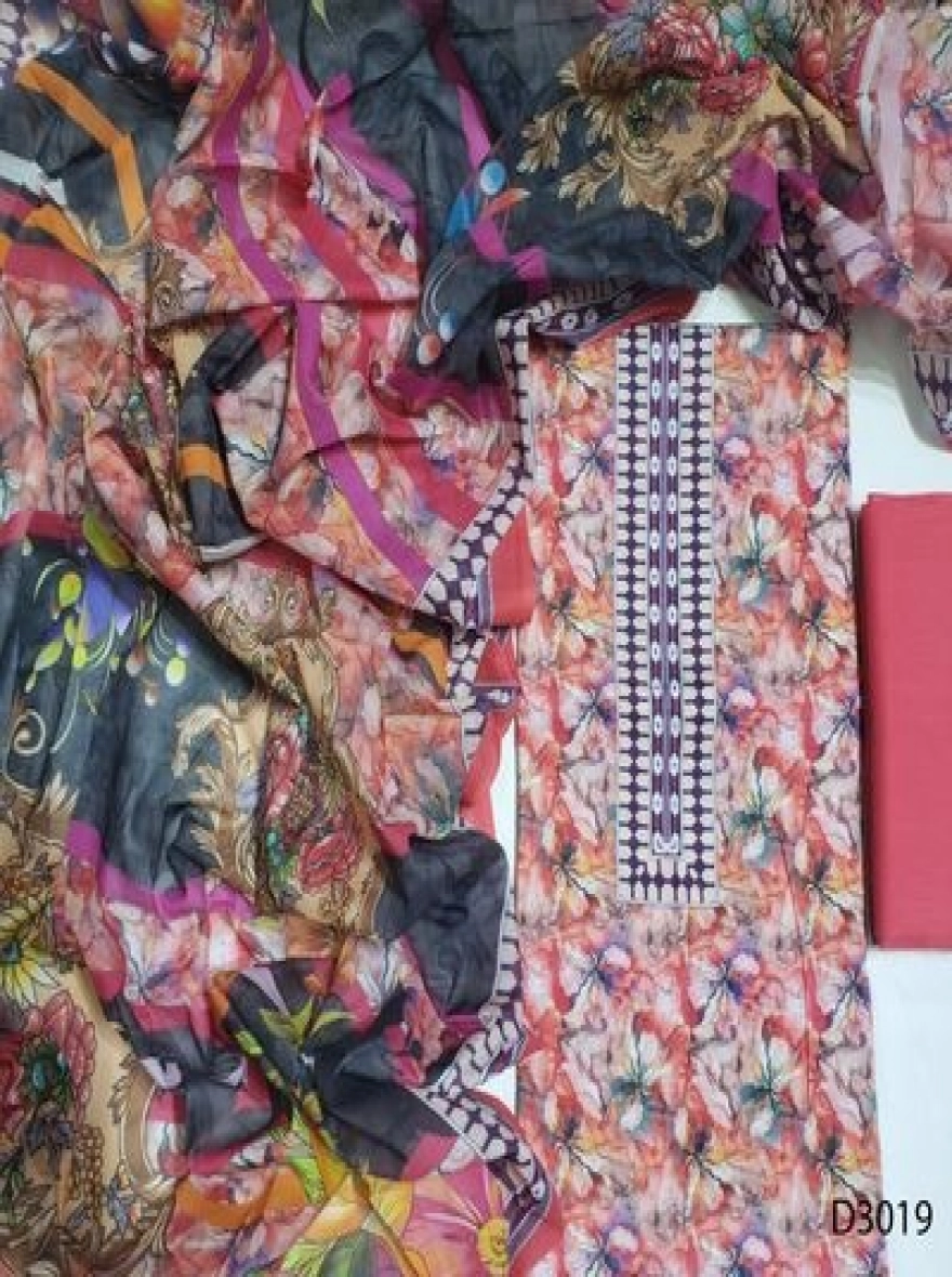 Premium Quality Digital Print  Unstitch 3 Pieces-D3019