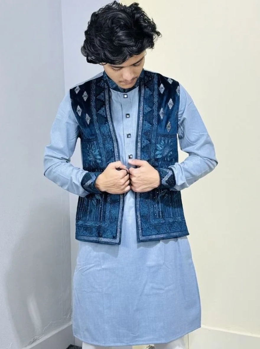 Heritage Elegance Cotton Panjabi – Slate Grey Edition