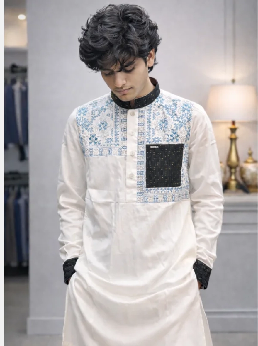 Midnight Navy Premium Cotton Embroidery Panjabi