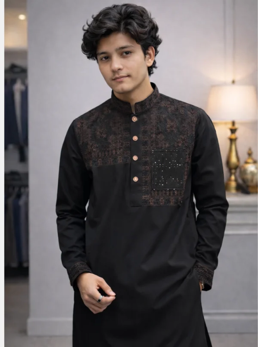 Midnight Navy Premium Cotton Embroidery Panjabi