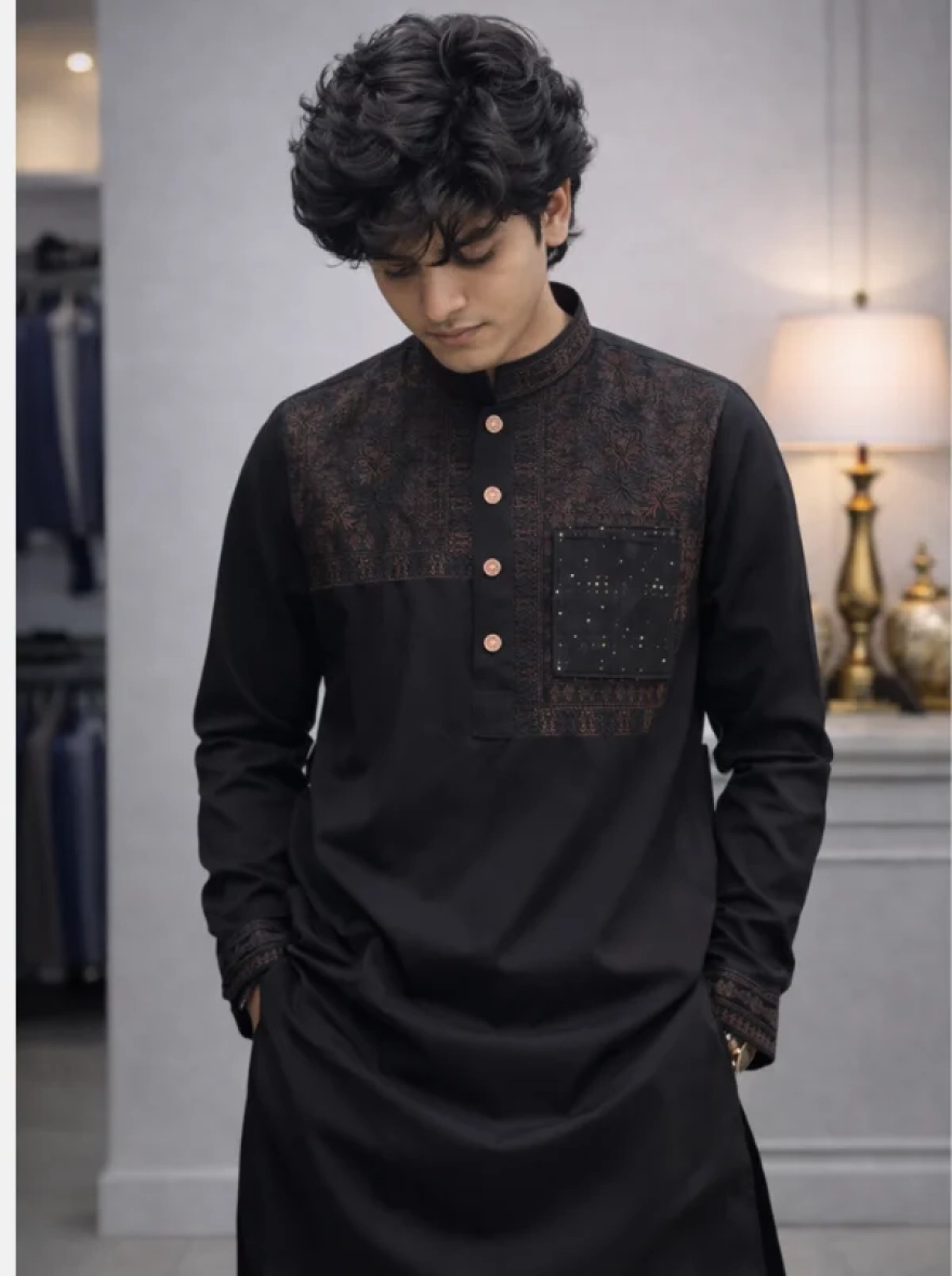 Midnight Navy Premium Cotton Embroidery Panjabi