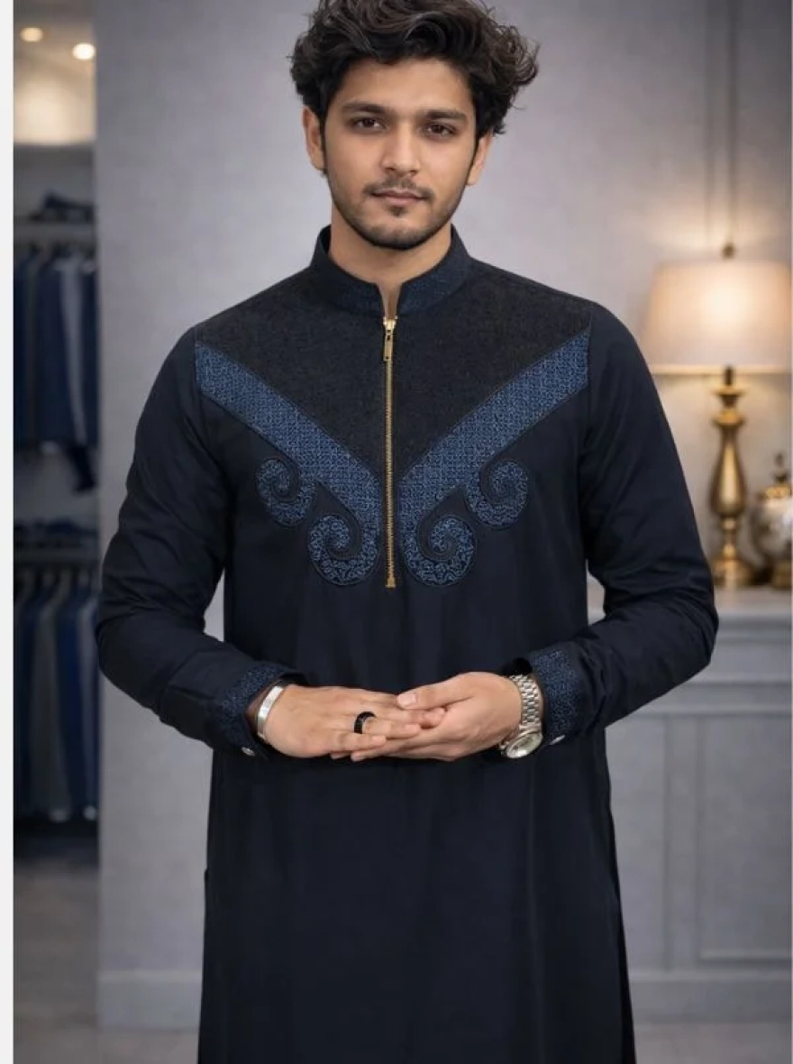 Graphite Grey Premium Cotton Embroidery Panjabi