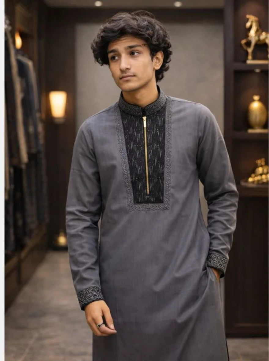 Emerald Green Premium Cotton Embroidery Panjabi