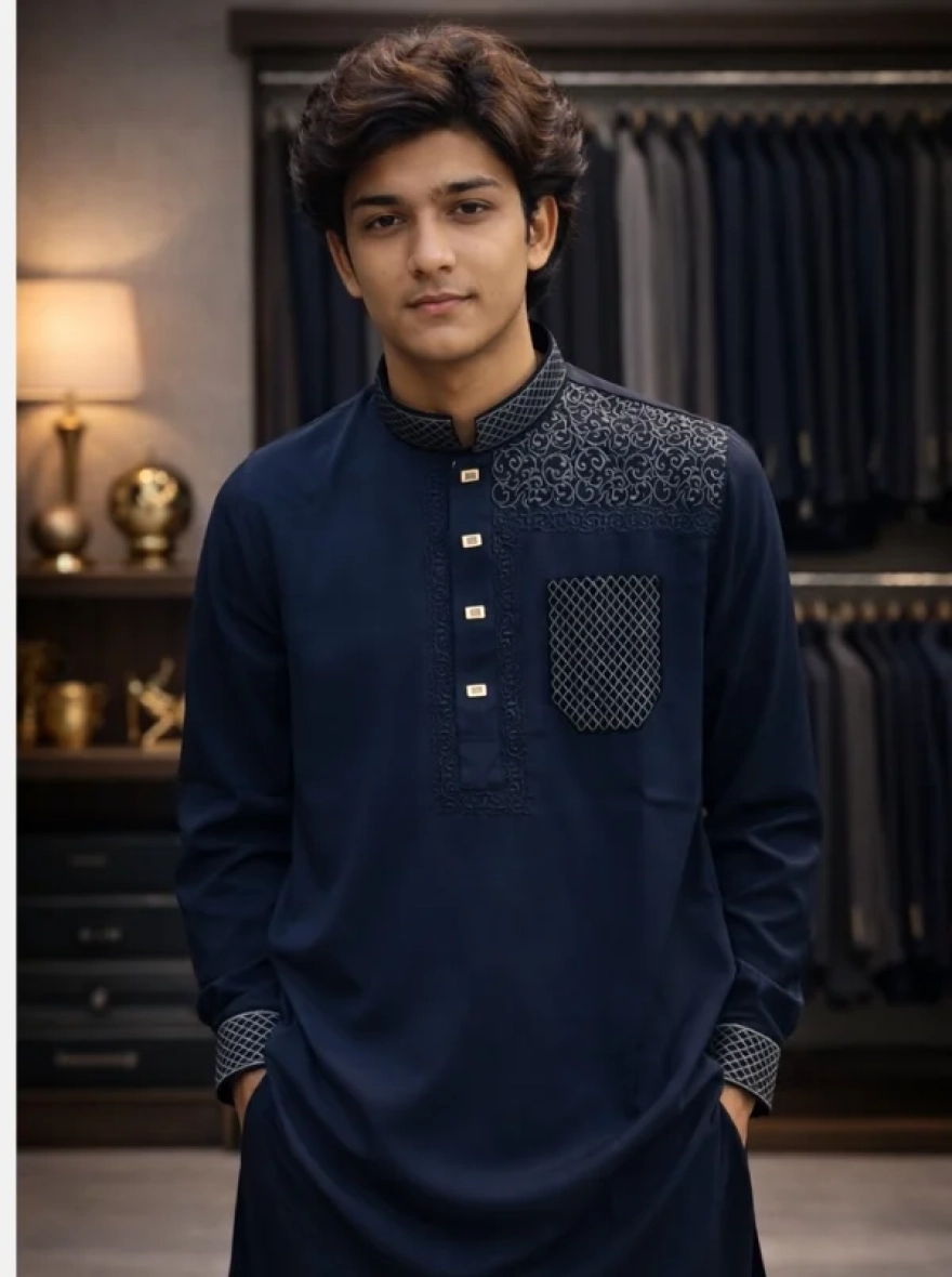 Emerald Forest Premium Cotton Embroidery Panjabi