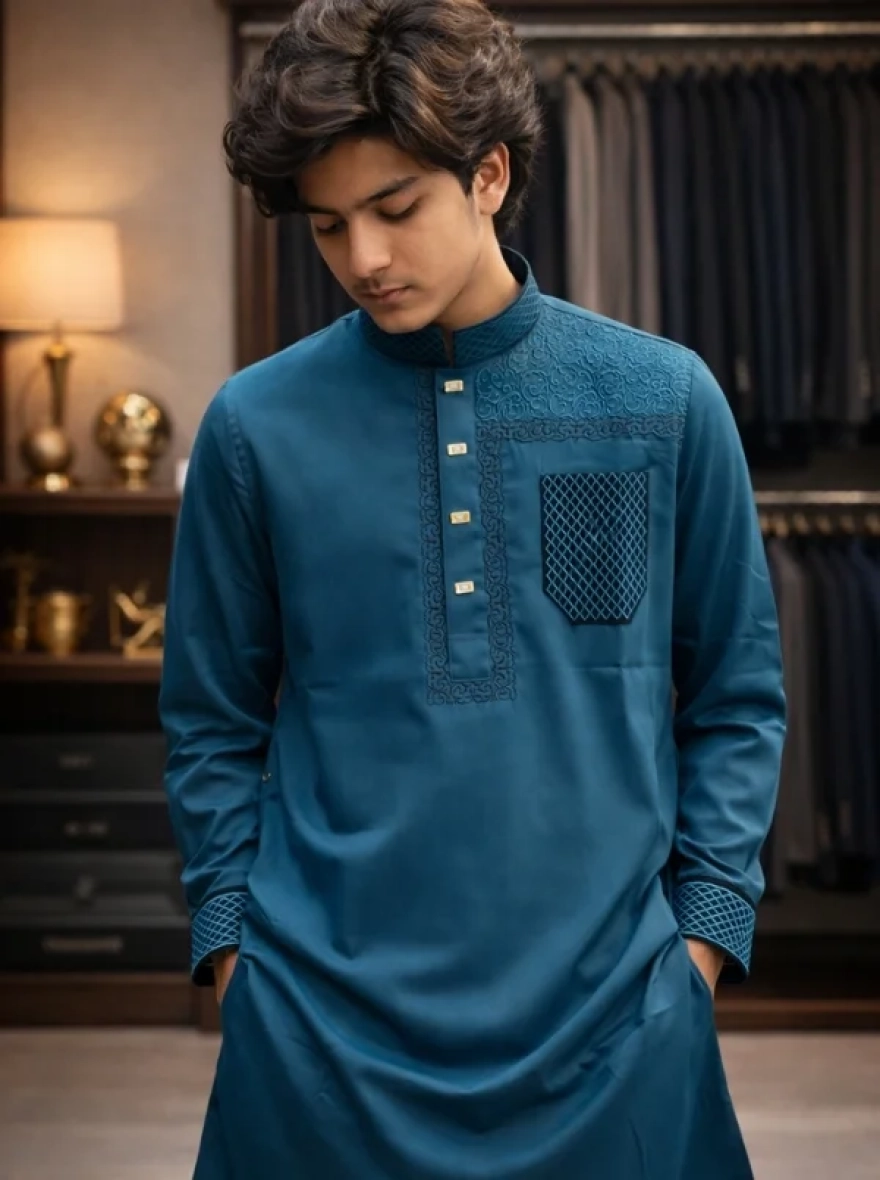 Emerald Forest Premium Cotton Embroidery Panjabi