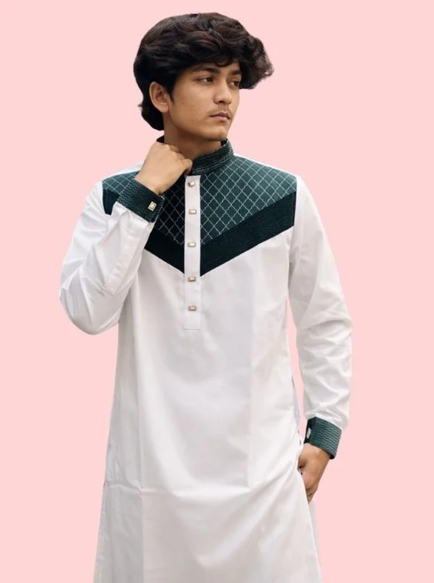 Imperial Olive Premium Cotton Embroidery Panjabi