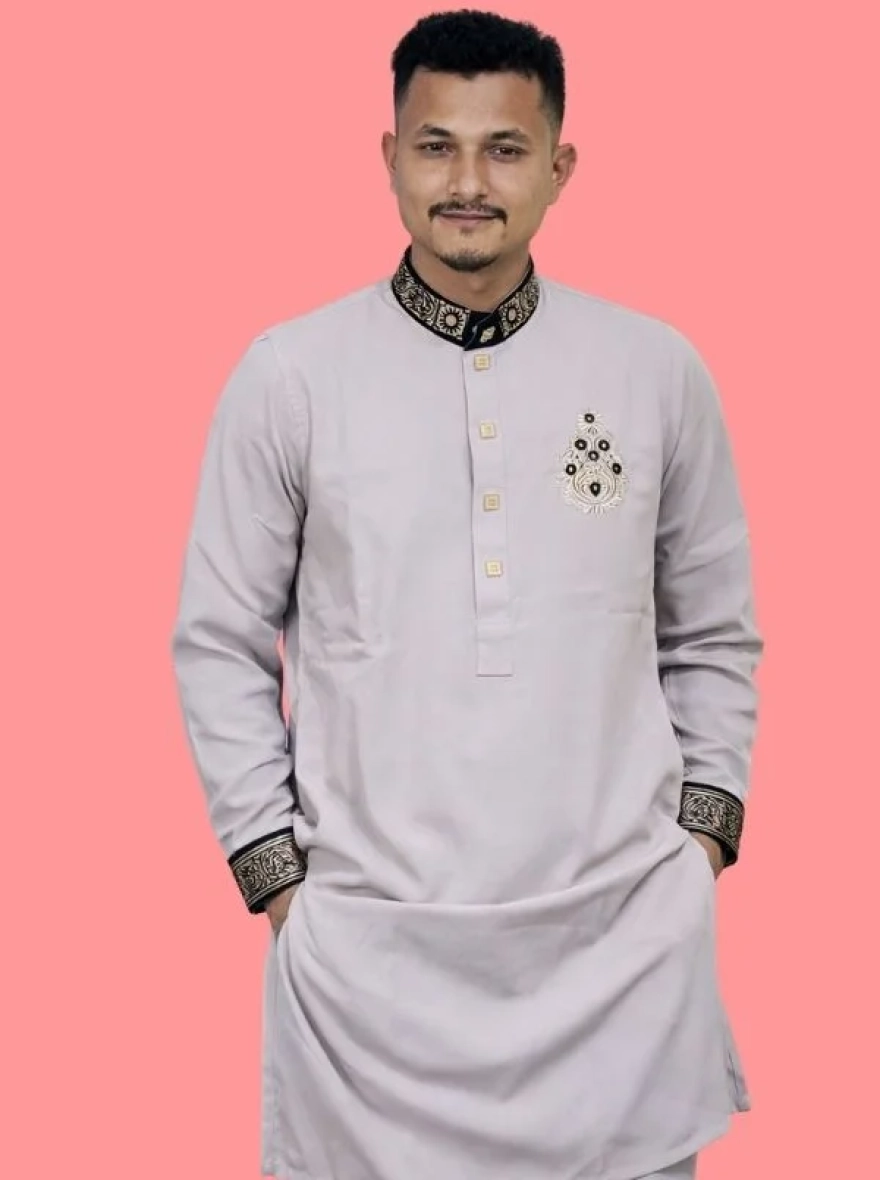 Midnight Charcoal Premium Cotton Embroidery Panjabi