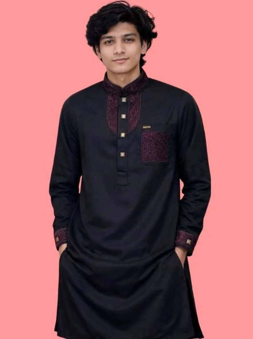 Coffee Brown Premium Cotton Embroidery Panjabi