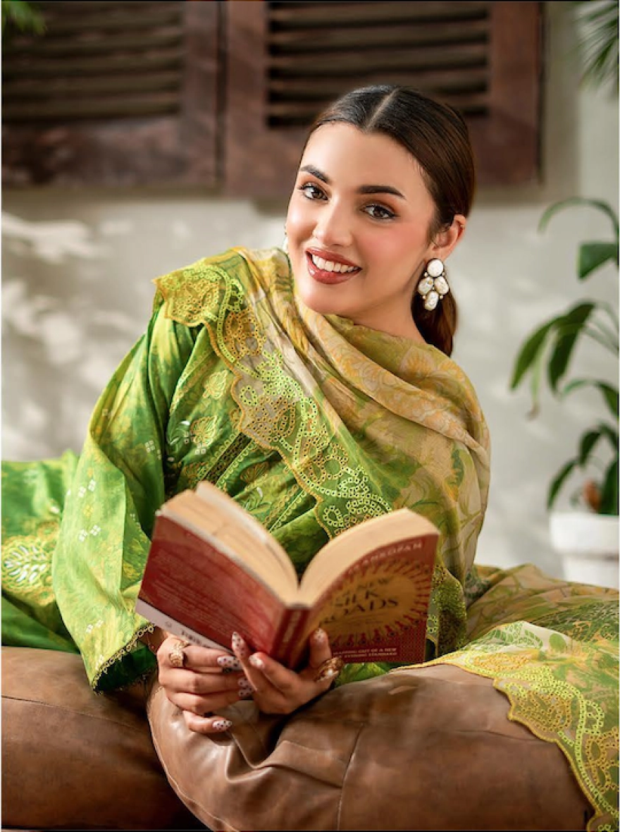 Verdant Bloom Embroidered 3-Piece Lawn Suit with Cut-Work Chiffon Dupatta