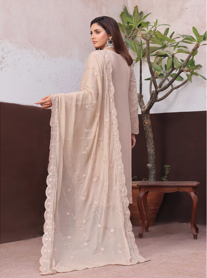 Sandstone Grace Embroidered Chiffon 3-Piece Festive Suit