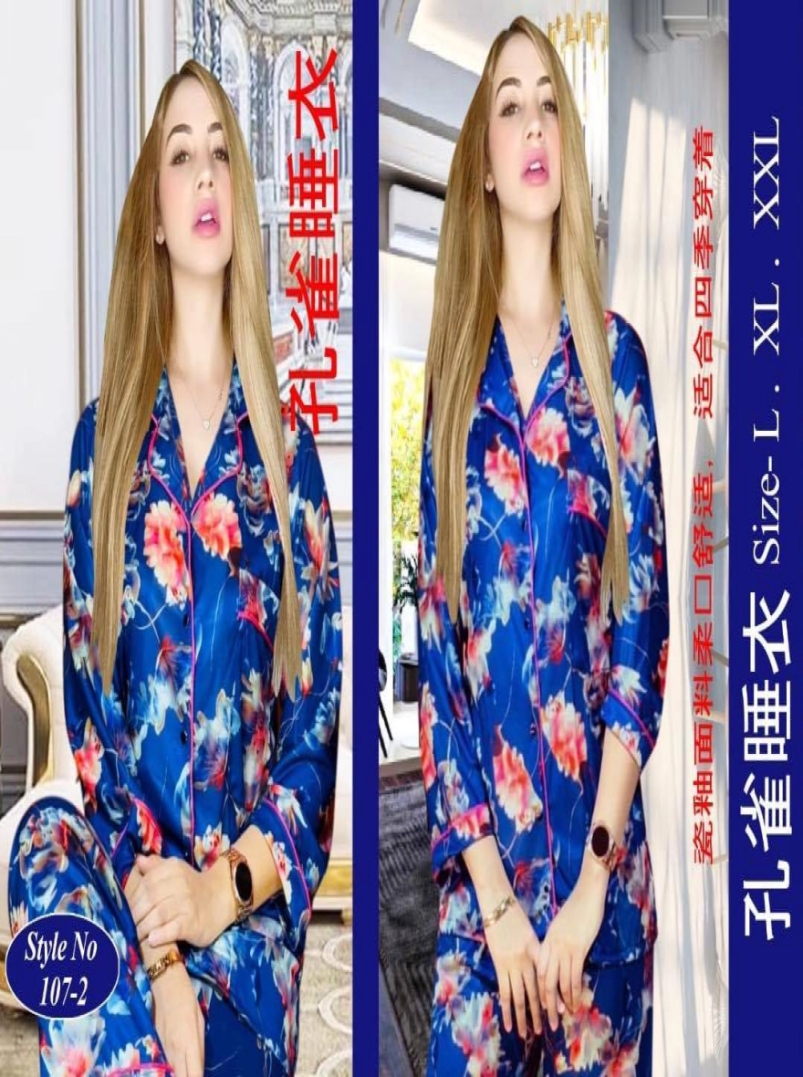Premium Quality Ac Silk 3D Print Shirt Pant Nightwear For Woman print-5