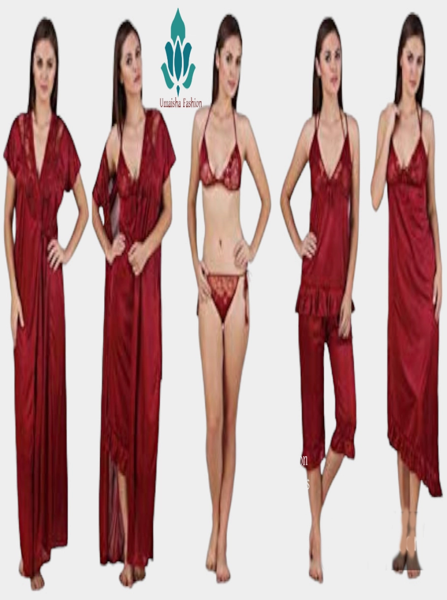 Midnight Allure 6-Piece Satin Lingerie & Lounge Set