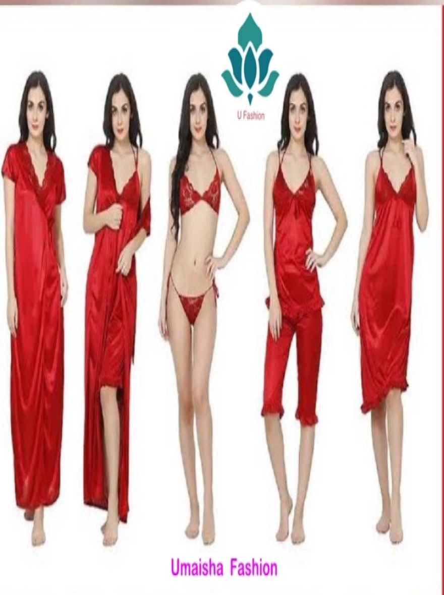 Midnight Allure 6-Piece Satin Lingerie & Lounge Set