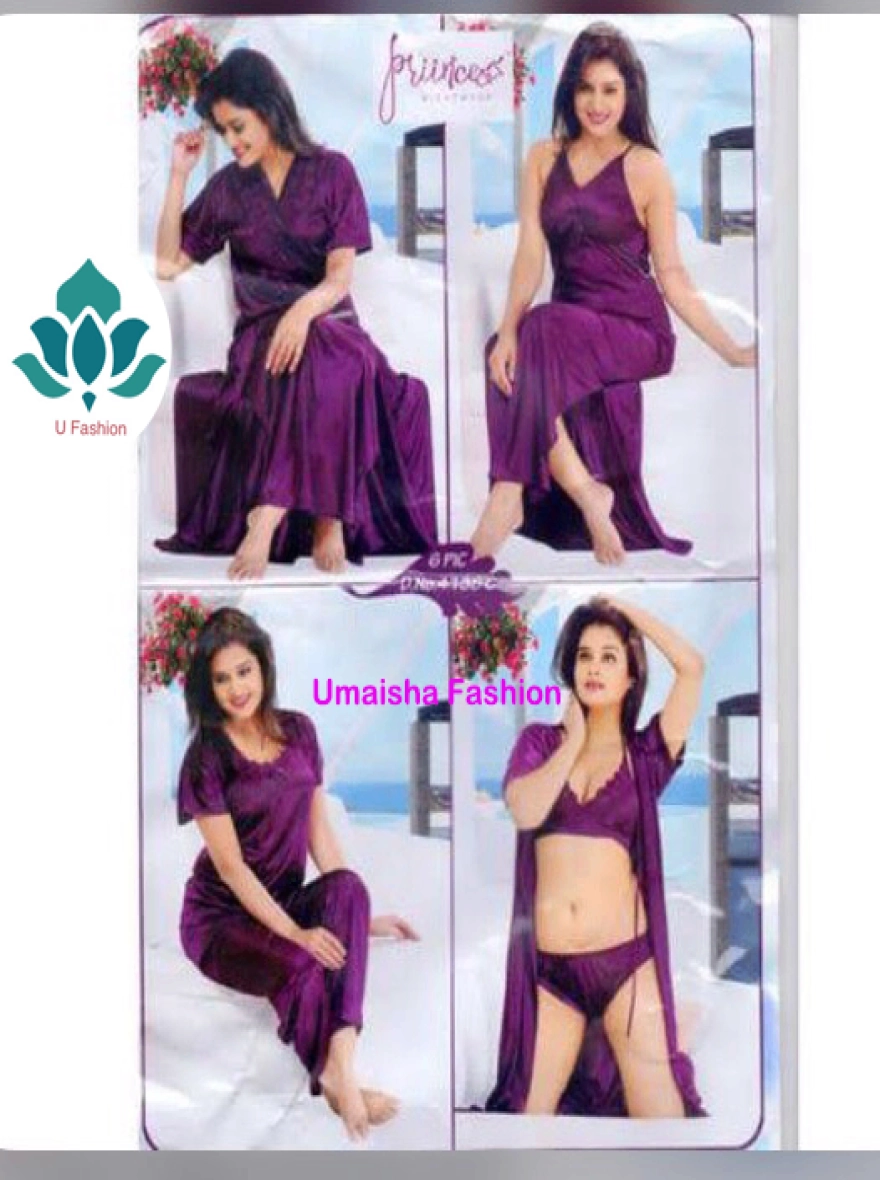 Midnight Allure 6-Piece Satin Lingerie & Lounge Set