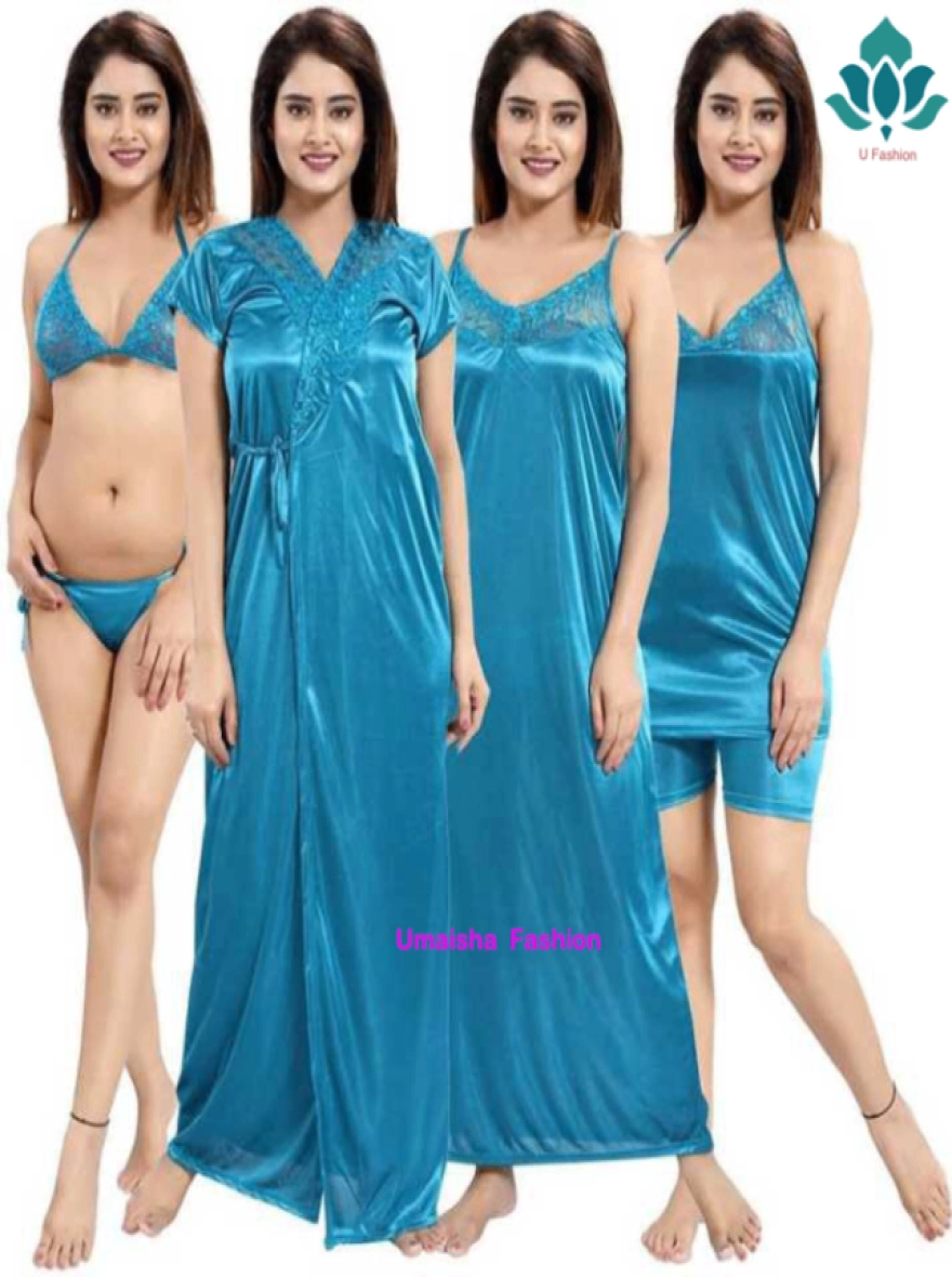 Midnight Allure 6-Piece Satin Lingerie & Lounge Set