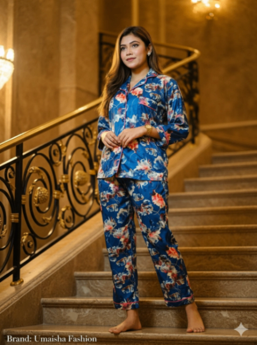 Umaisha Luxe Korean AC Silk Floral 2-Piece Nightwear
