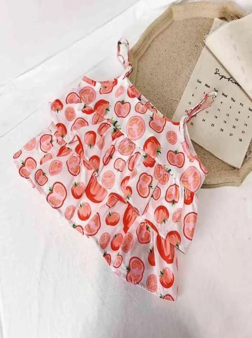 Garden Fresh Tiered Tomato Print Top & Pant Set