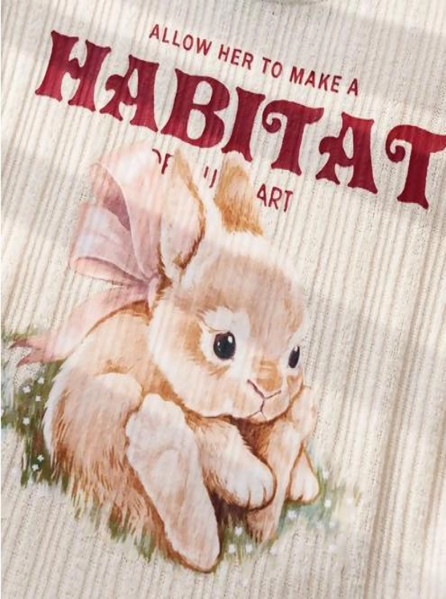 Imported Rabbit Lace Up Bow Kids Short Sleeve T-Shirt (China)