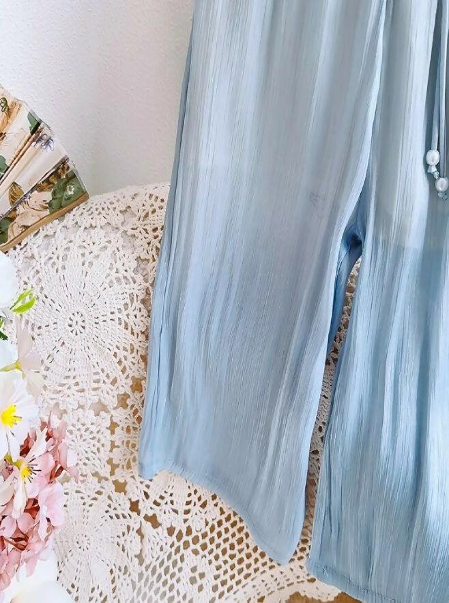 Imported High Waist Adjustable Knot Loose Premium Blue Pant (China)