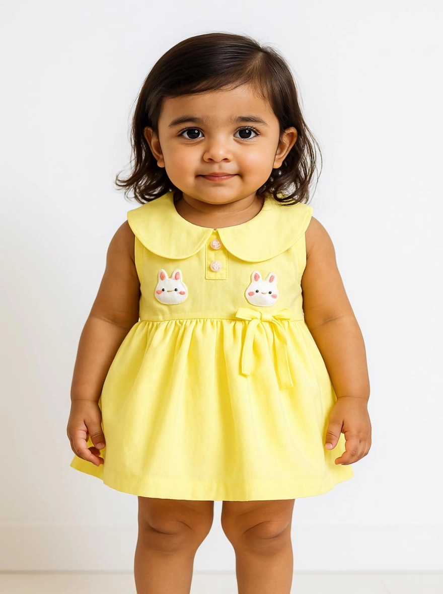 Imported Cotton Fabric Naples Yellow Casual Frock (China)