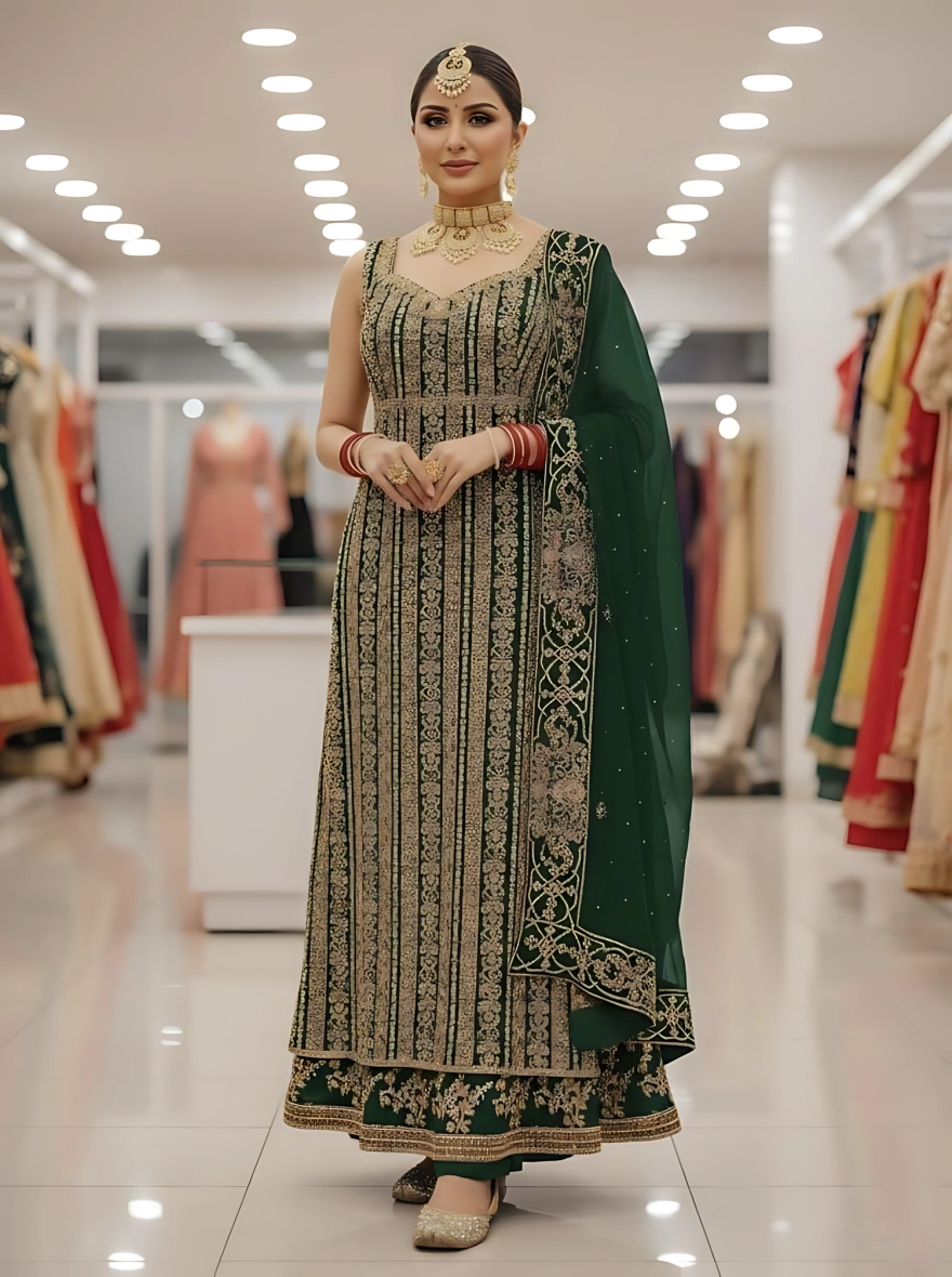 Luxury Semi Stitched Georgette Party Dress - Green