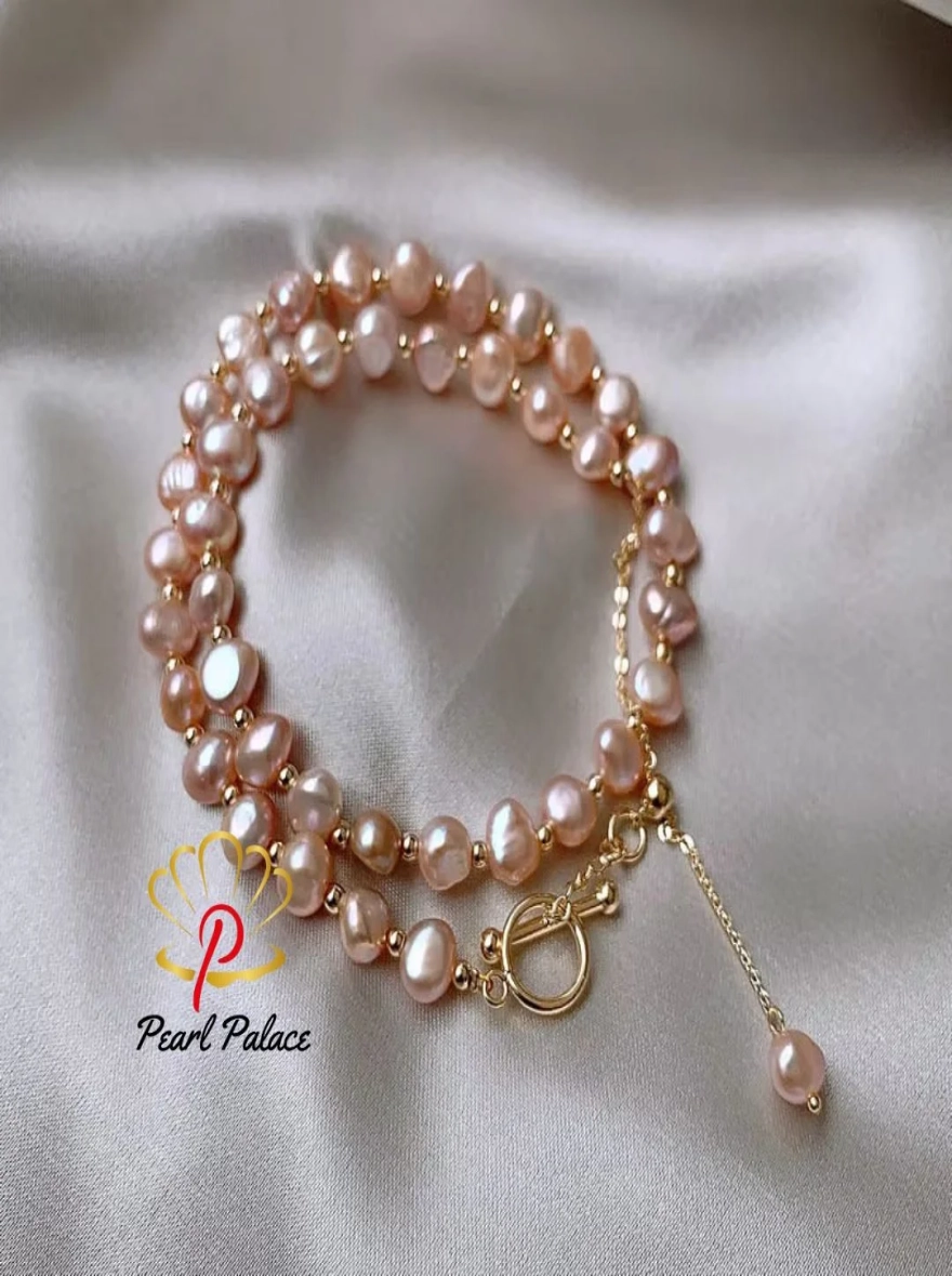 Natural Baroque Pink Freshwater Pearl 14K Gold Filled Chain Necklace for Women – Valentine's Day Gifts