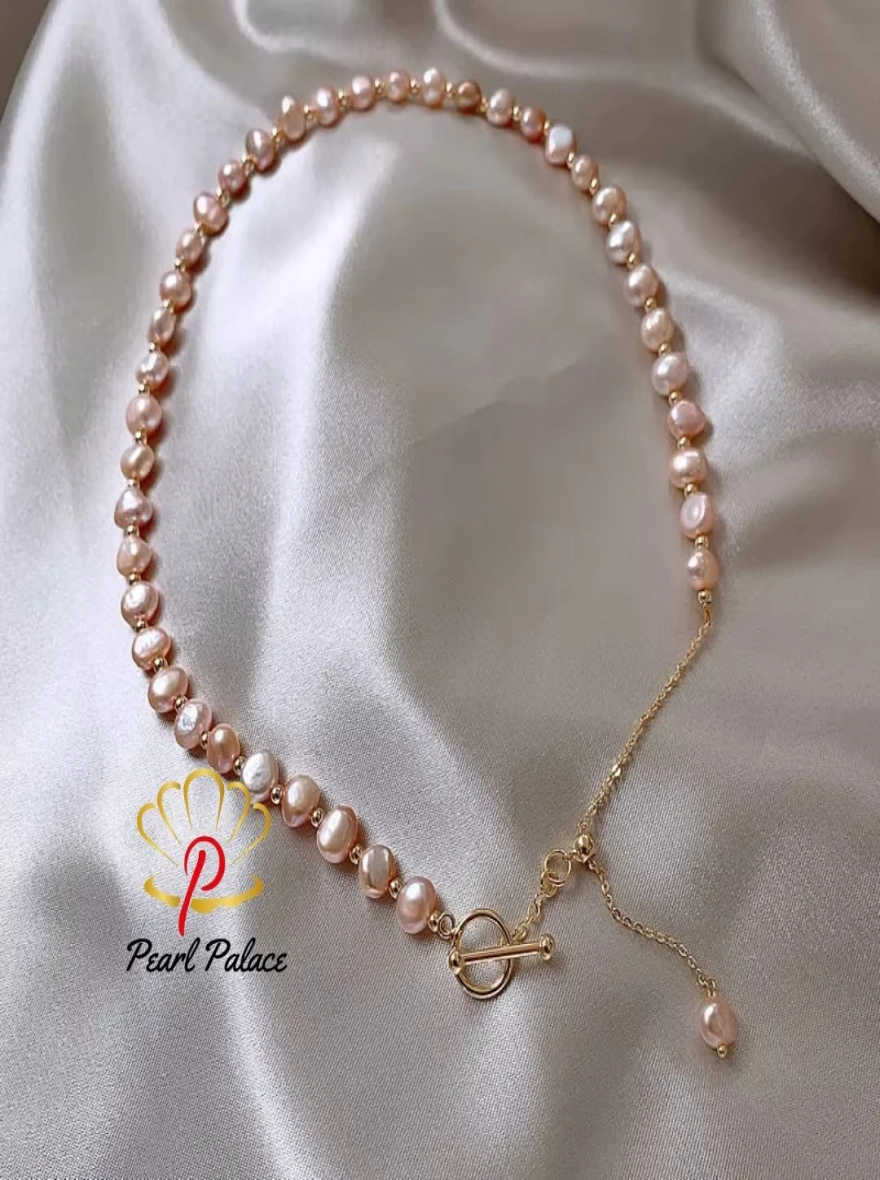 Natural Baroque Pink Freshwater Pearl 14K Gold Filled Chain Necklace for Women – Valentine's Day Gifts
