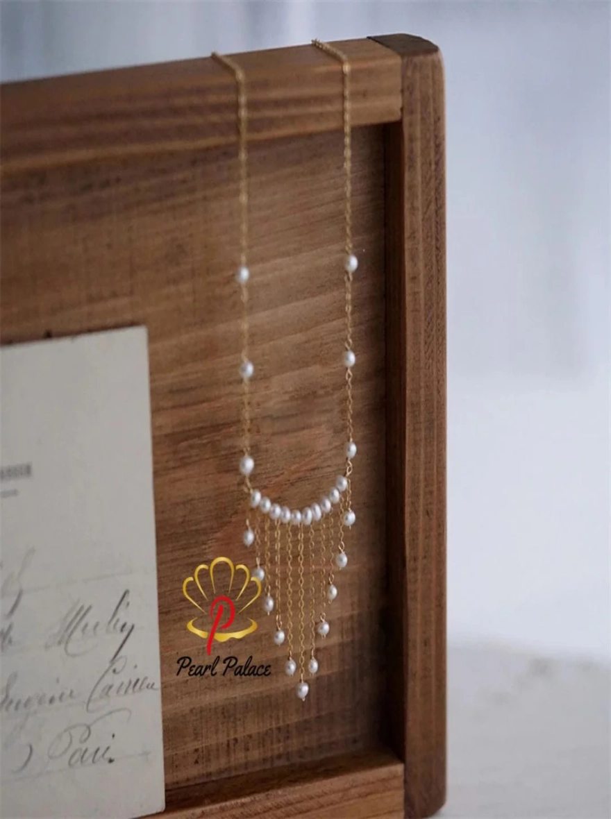 925 Silver Tassel Necklaces Handmade Gold Filled Jewelry Natural Pearl Pendants.