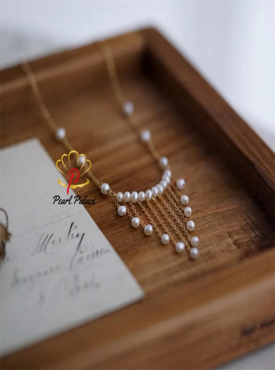 925 Silver Tassel Necklaces Handmade Gold Filled Jewelry Natural Pearl Pendants.