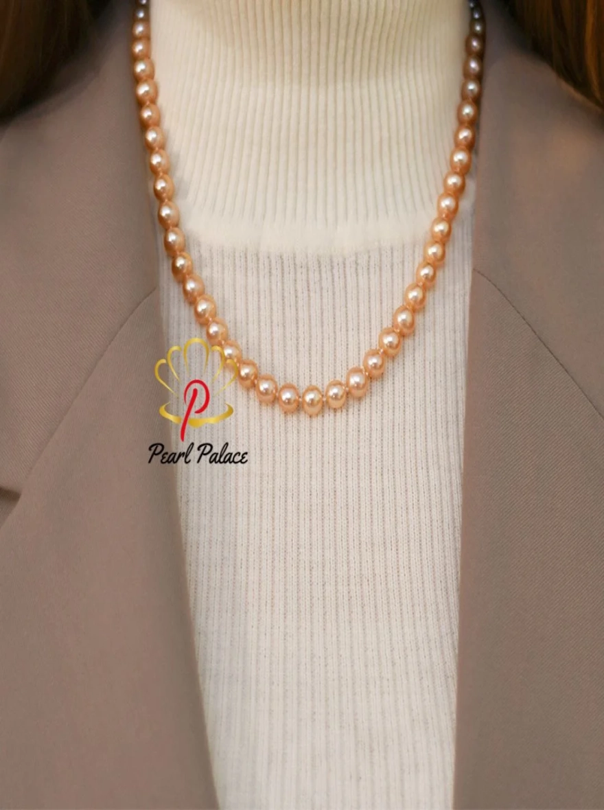 7-8mm Natural Freshwater Pearl Women's Necklace 925 Sterling Silver Wedding Jewelry Gift.