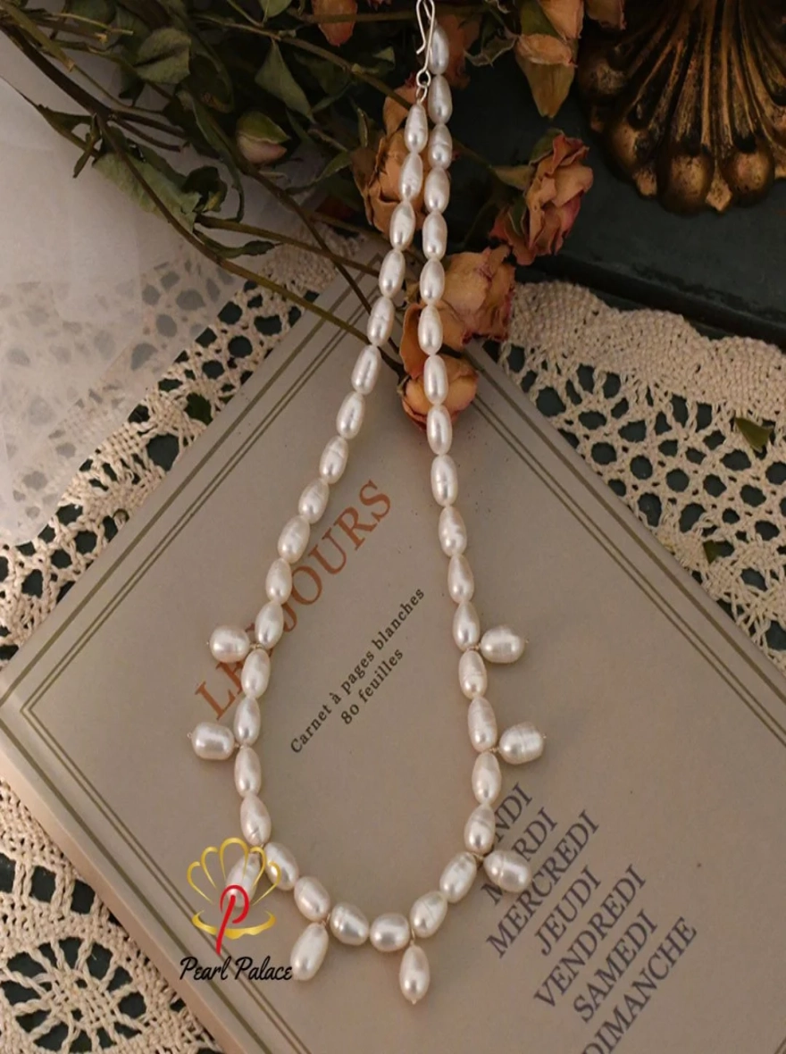 Natural Freshwater Pearl Necklace 925 Sterling Silver Clasp Decorated Growth Pattern Jewelry for Women