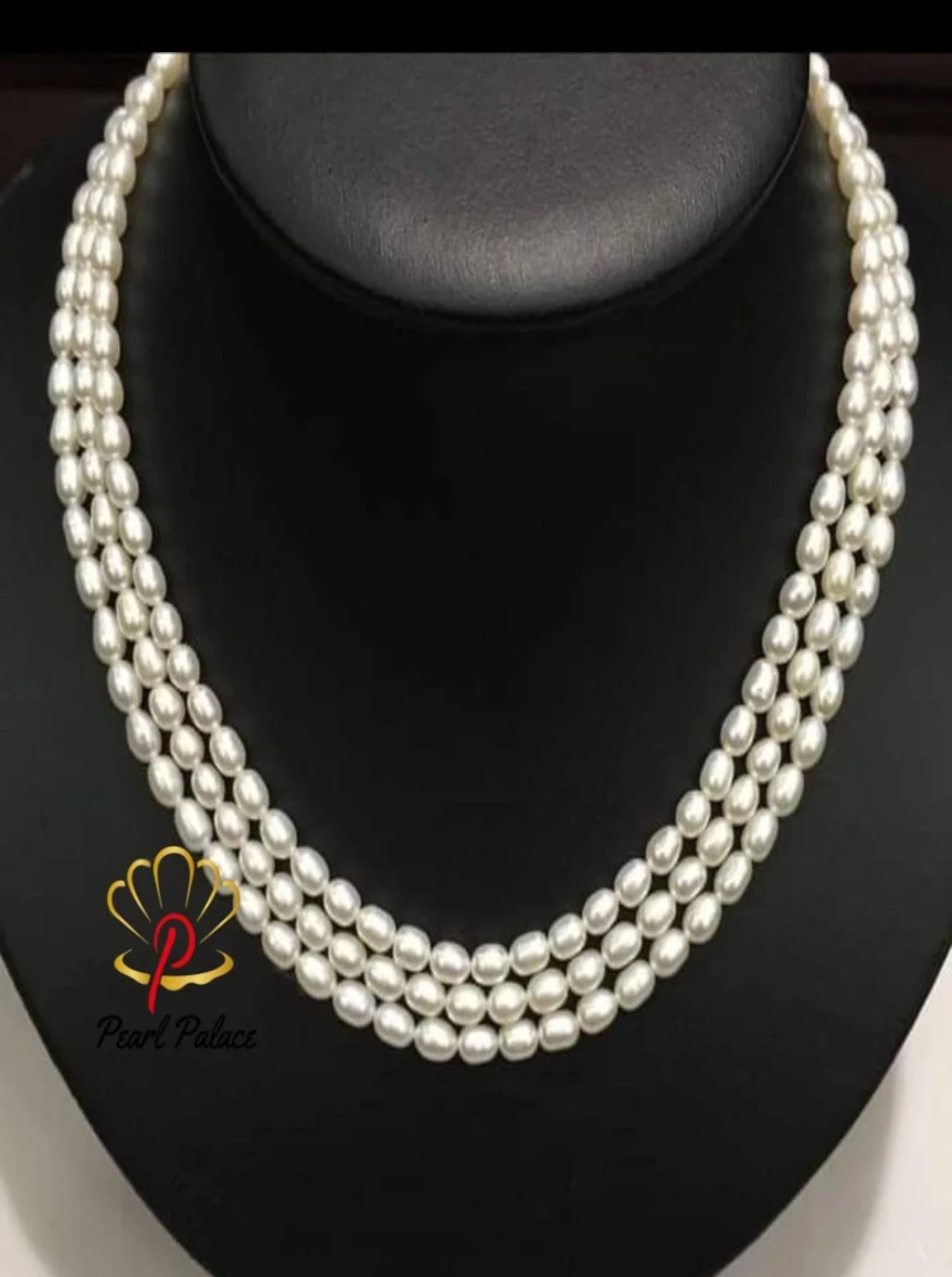 "Triple Luminescence" Rice Freshwater Pearl Necklace.